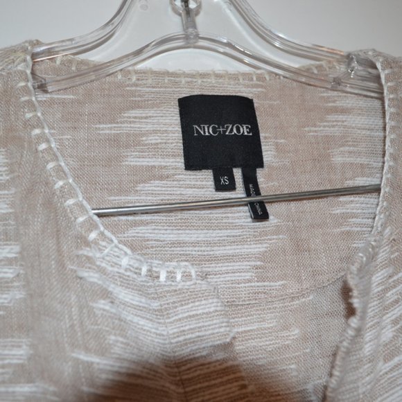 NIC+ZOE Linen/ Cotton Long Jacket Tan-White Buttons Ladies XS - Picture 2 of 9